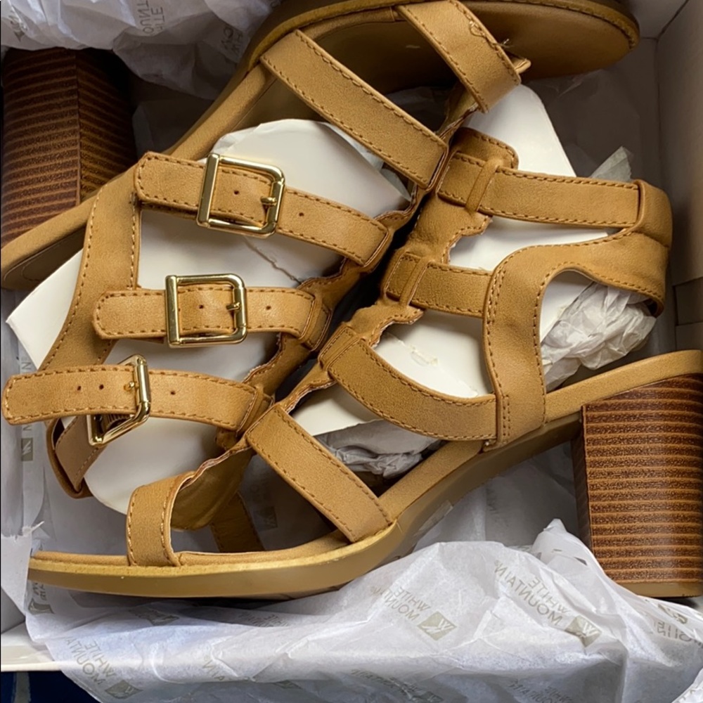 White Mountain block heels dress sandals